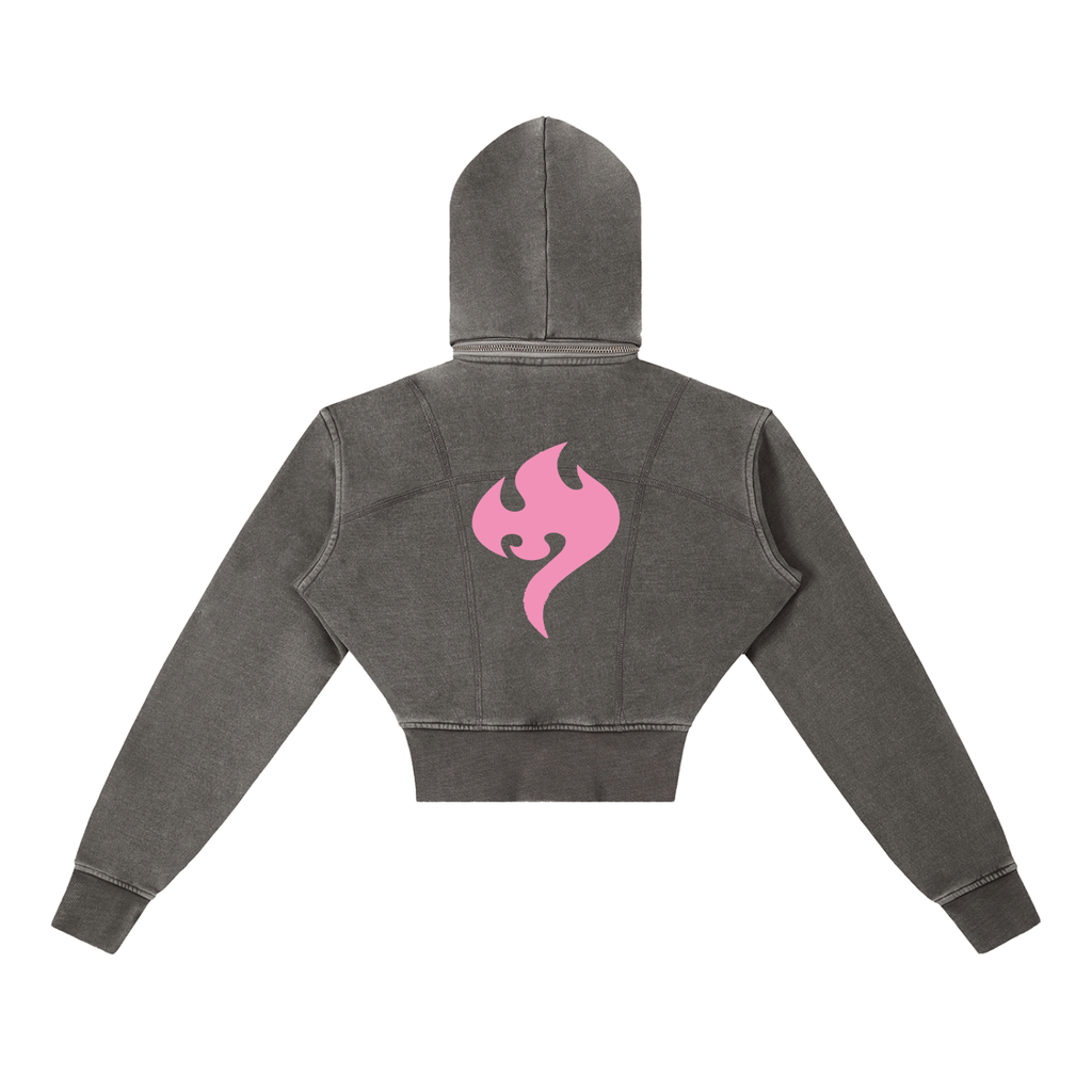 Pink Vintage Washed Cropped Fleece Hoodie