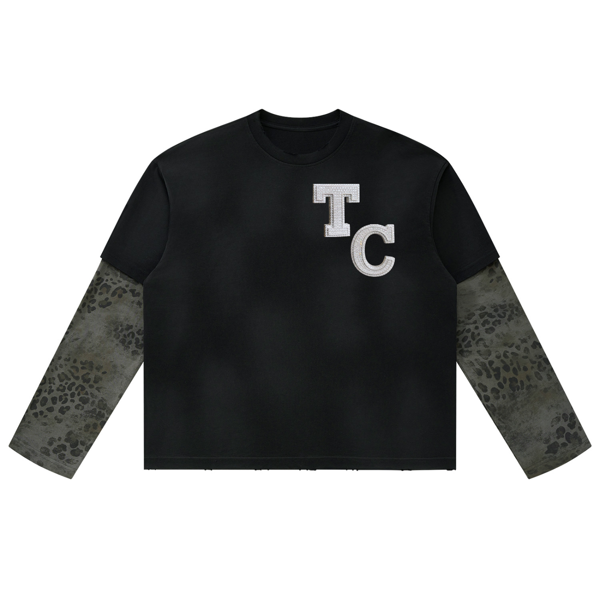 The Crew Unisex Vintage Wash Leopard Paneled Layer T-Shirt