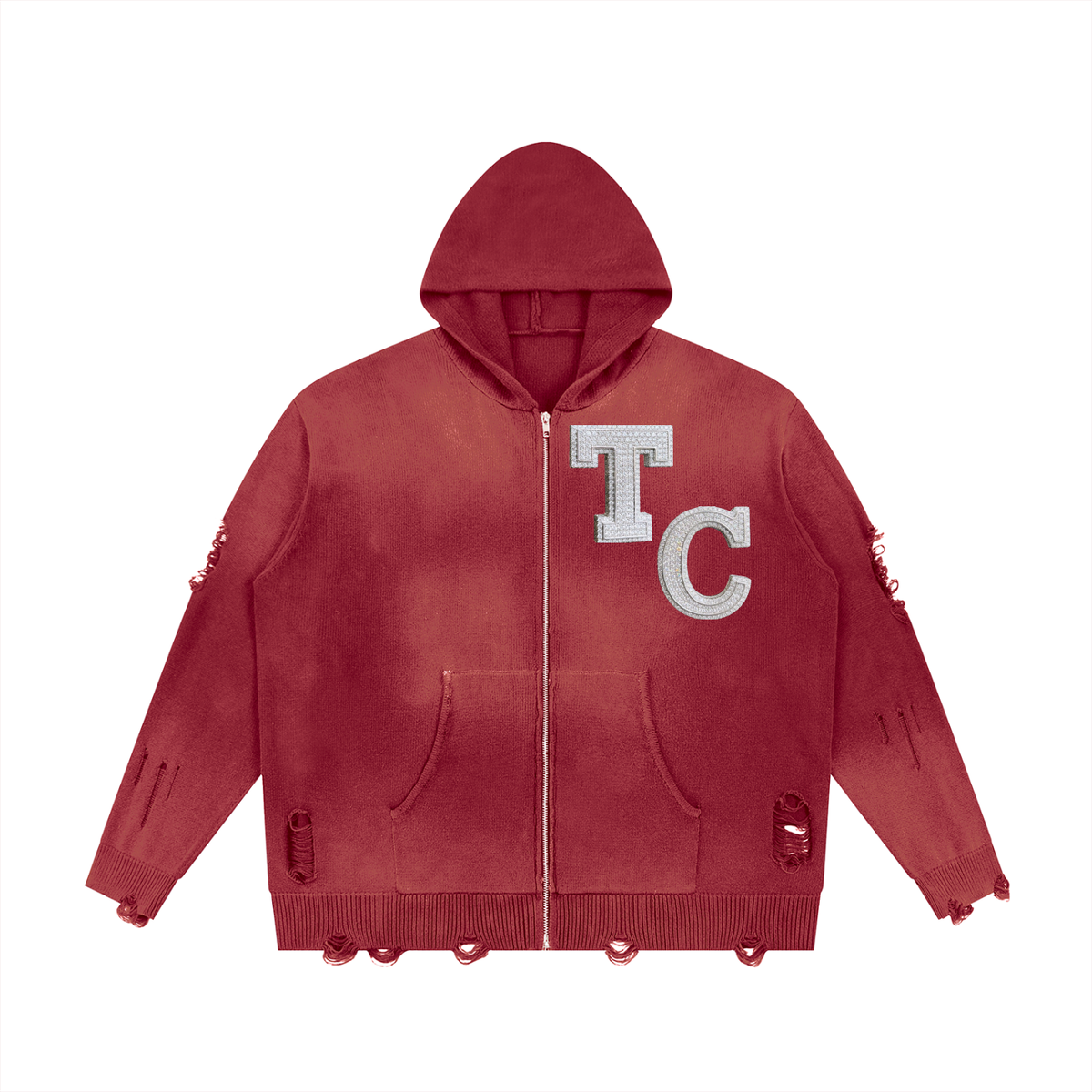 The Crew Unisex Distressed Full Zip Sweater