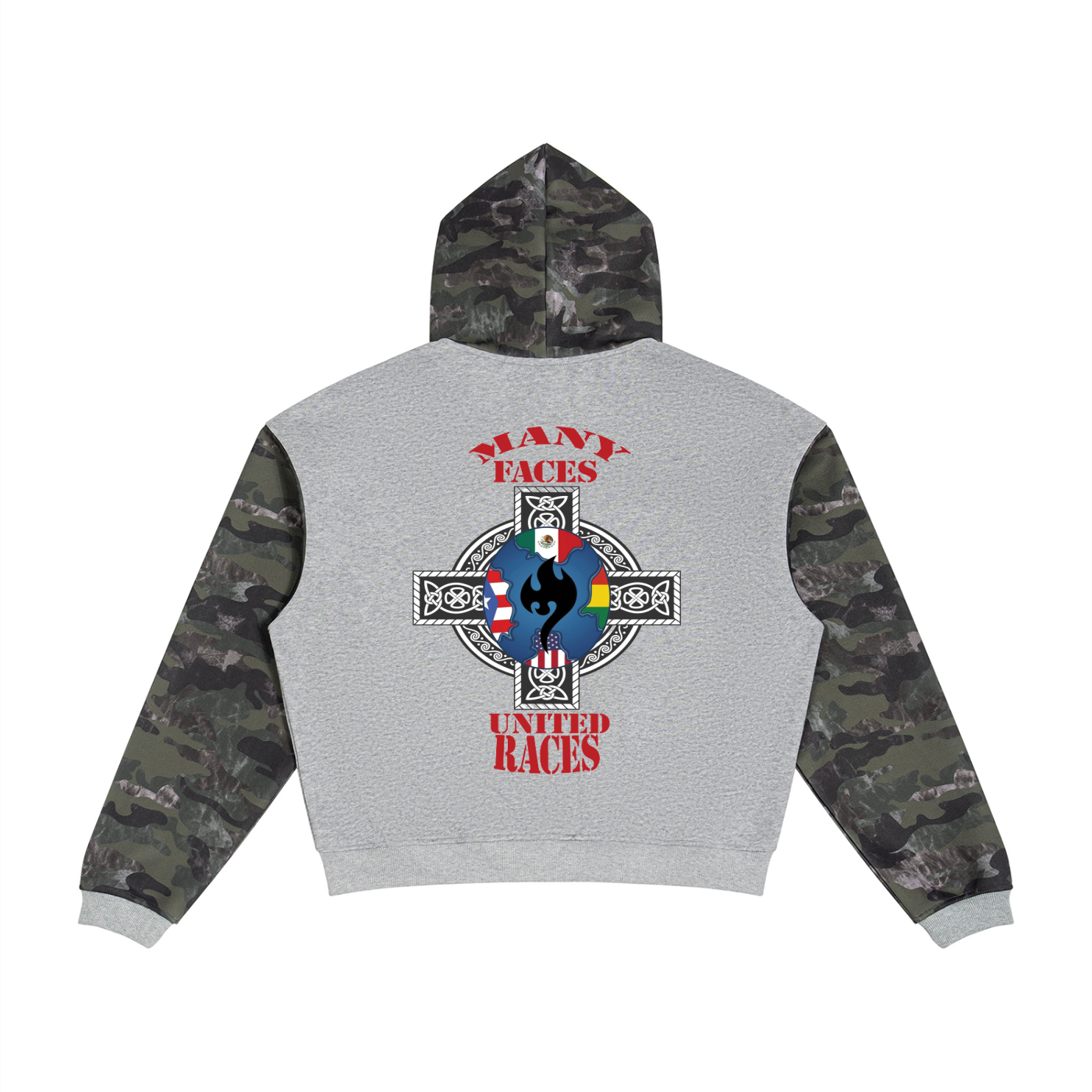 Unisex Colorblock Camo Full Zip Boxy Hoodie