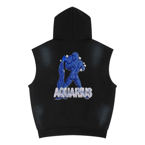 Aquarius Unisex Vintage Wash Sun Fade Sleeveless Hoodie