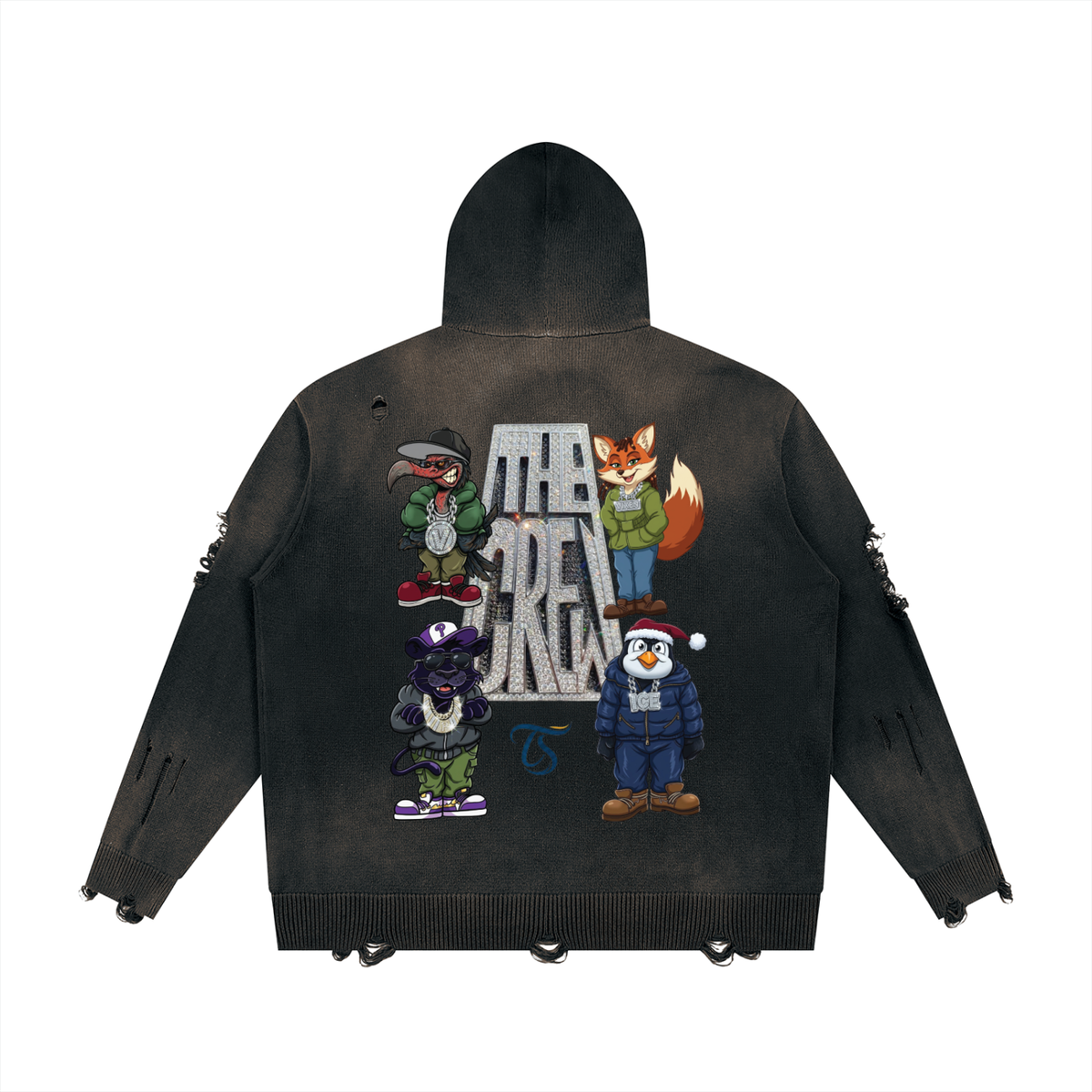 The Crew Unisex Distressed Full Zip Sweater