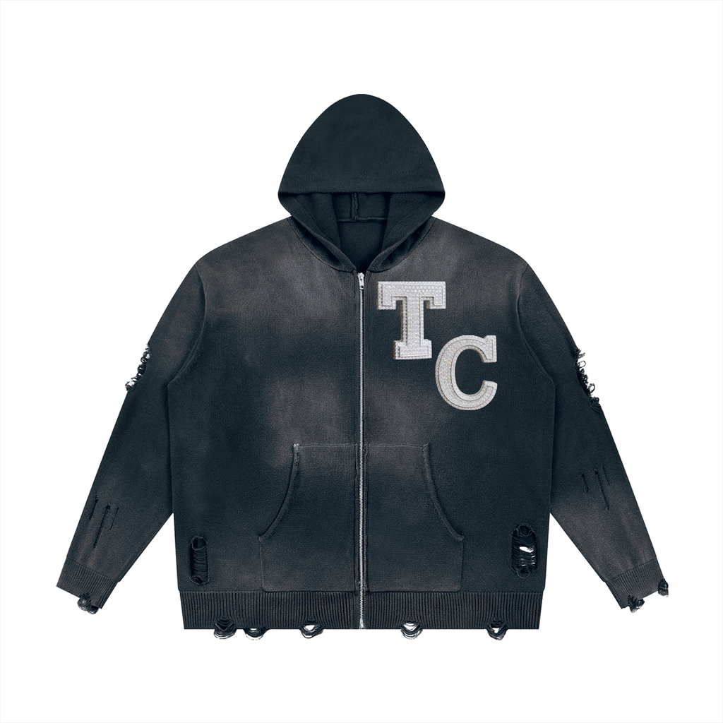 The Crew Unisex Distressed Full Zip Sweater