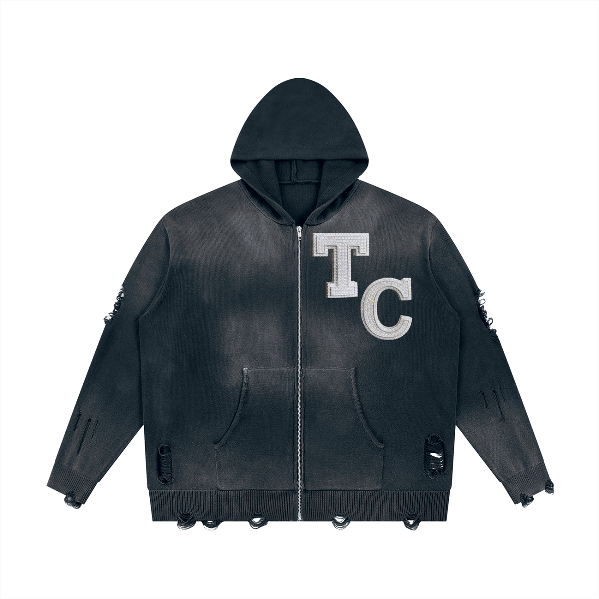 The Crew Unisex Distressed Full Zip Sweater