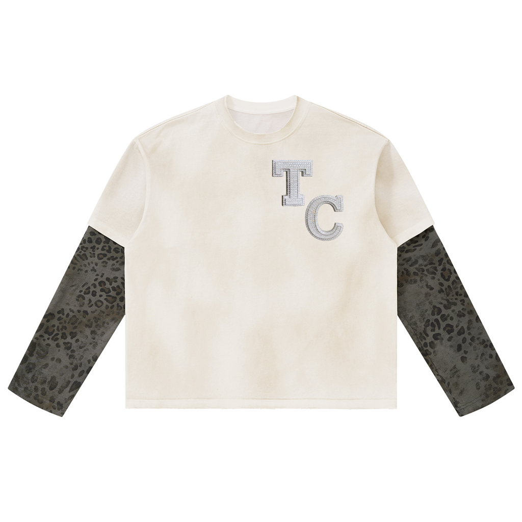 The Crew Unisex Vintage Wash Leopard Paneled Layer T-Shirt