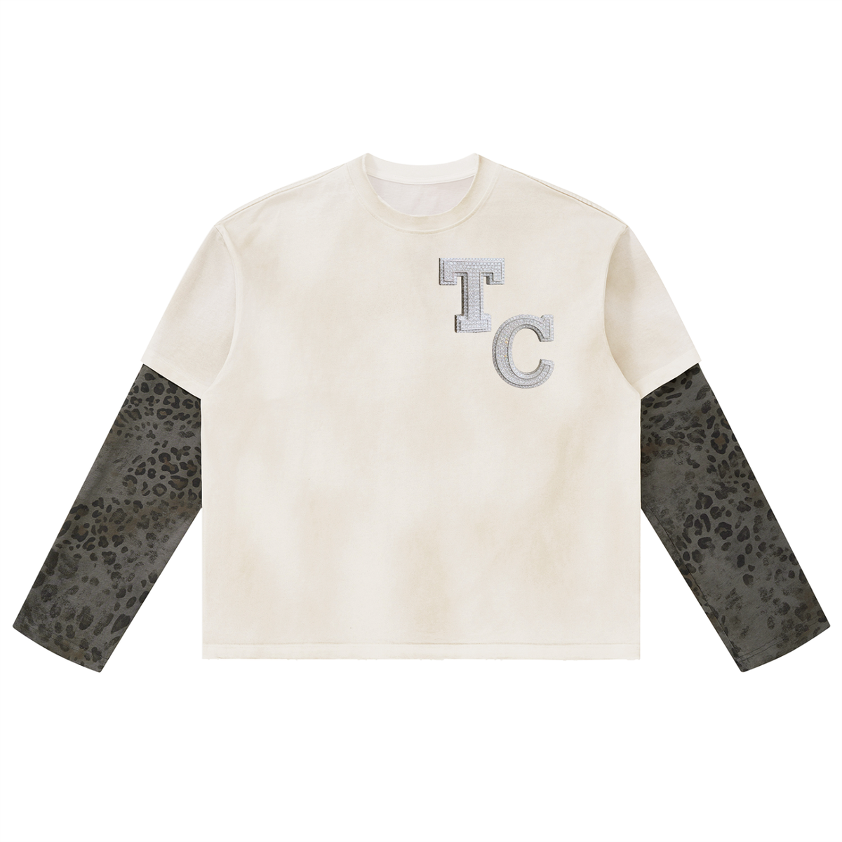The Crew Unisex Vintage Wash Leopard Paneled Layer T-Shirt