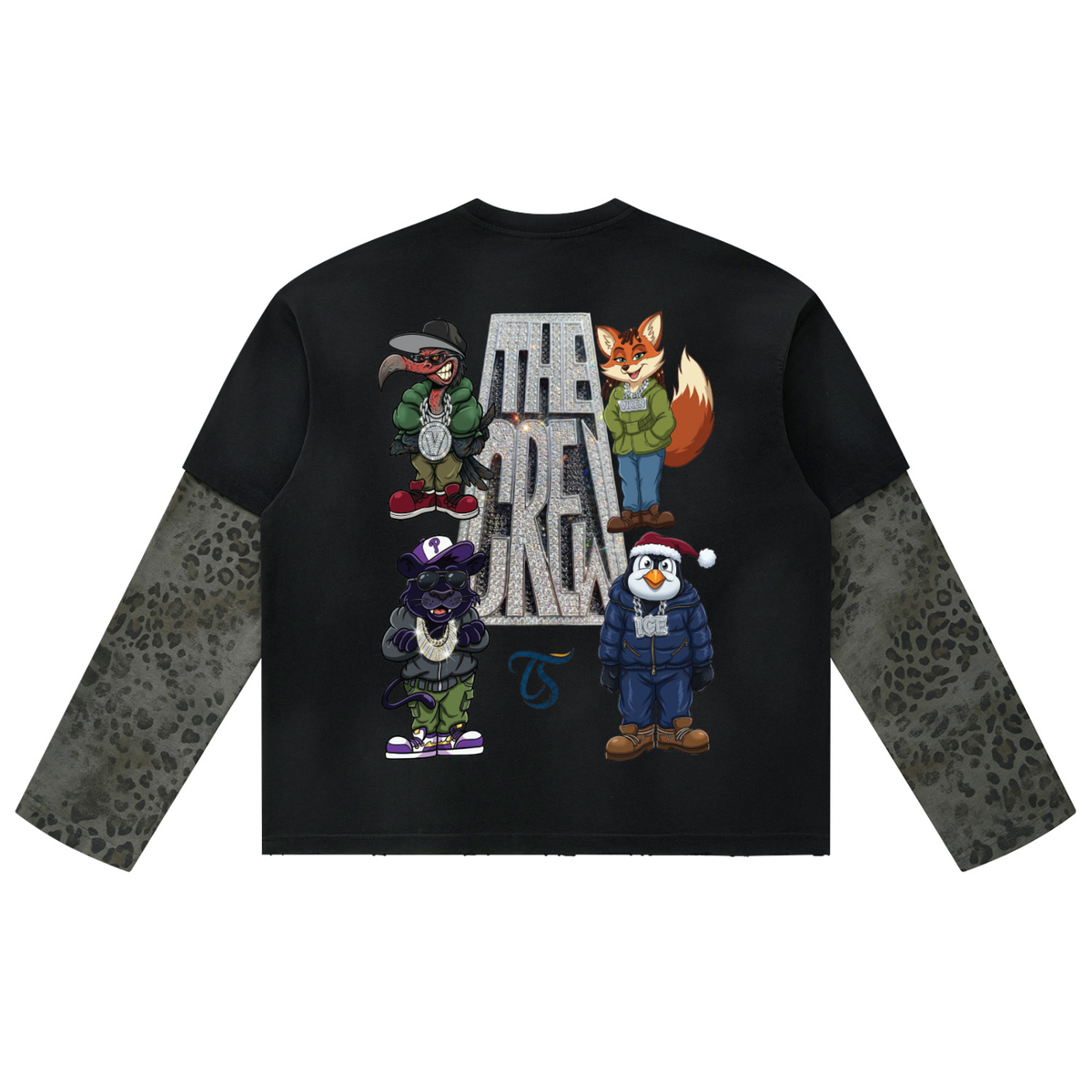 The Crew Unisex Vintage Wash Leopard Paneled Layer T-Shirt