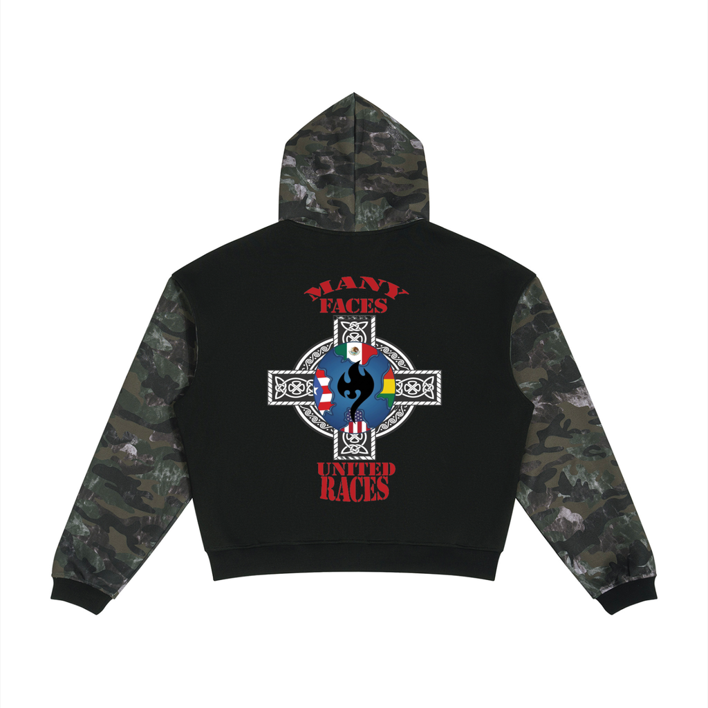 Unisex Colorblock Camo Full Zip Boxy Hoodie
