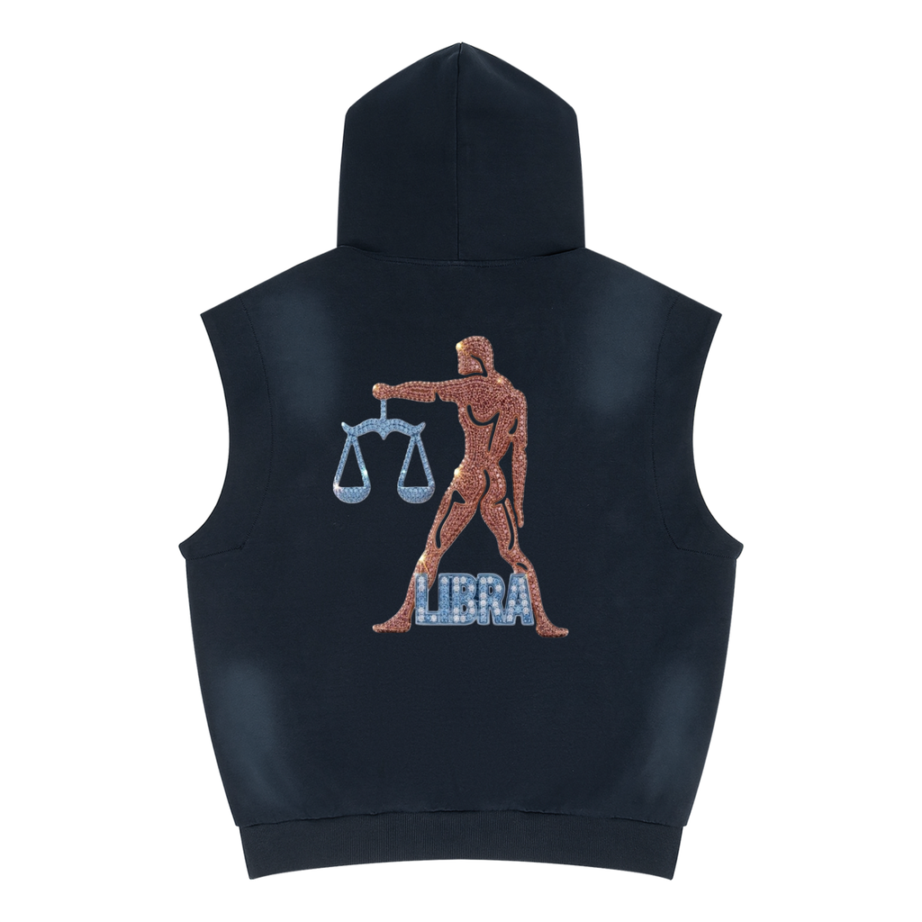 Libra Unisex Vintage Wash Sun Fade Sleeveless Hoodie