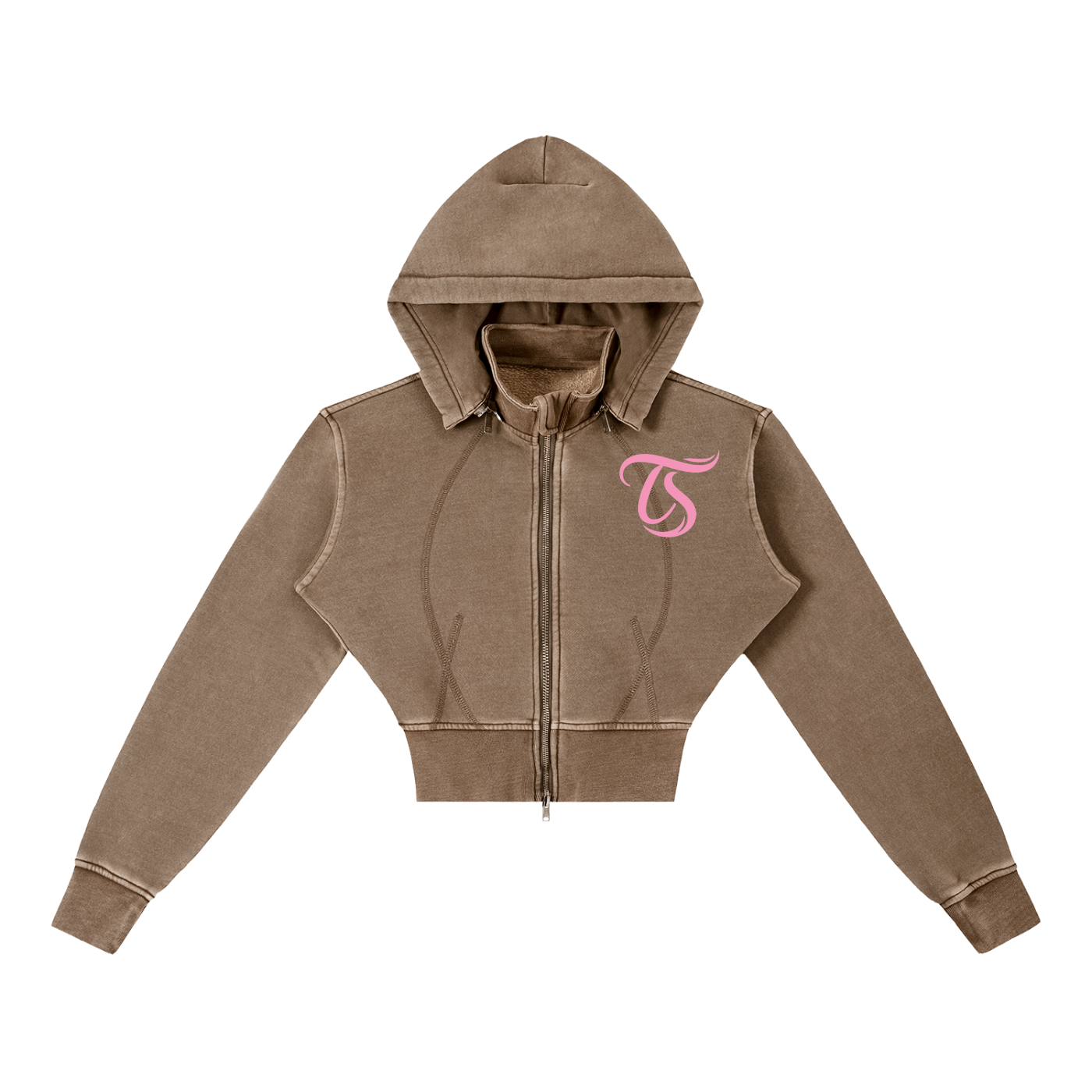 Pink Vintage Washed Cropped Fleece Hoodie