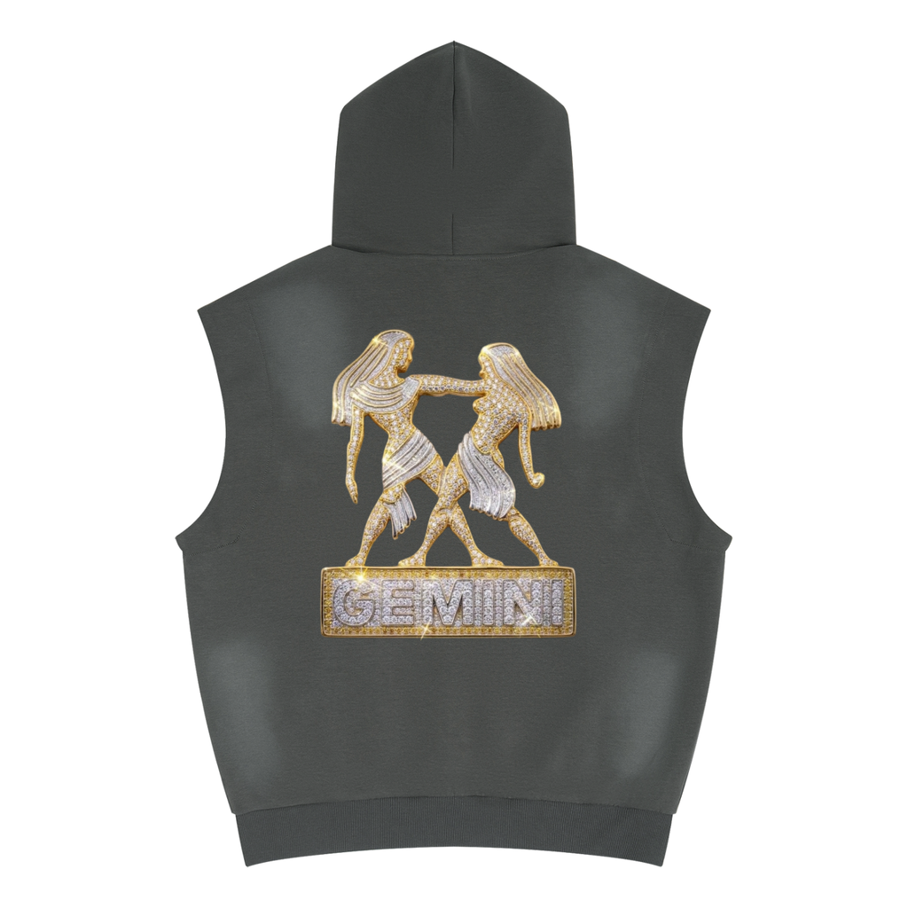 Gemini Unisex Vintage Wash Sun Fade Sleeveless Hoodie