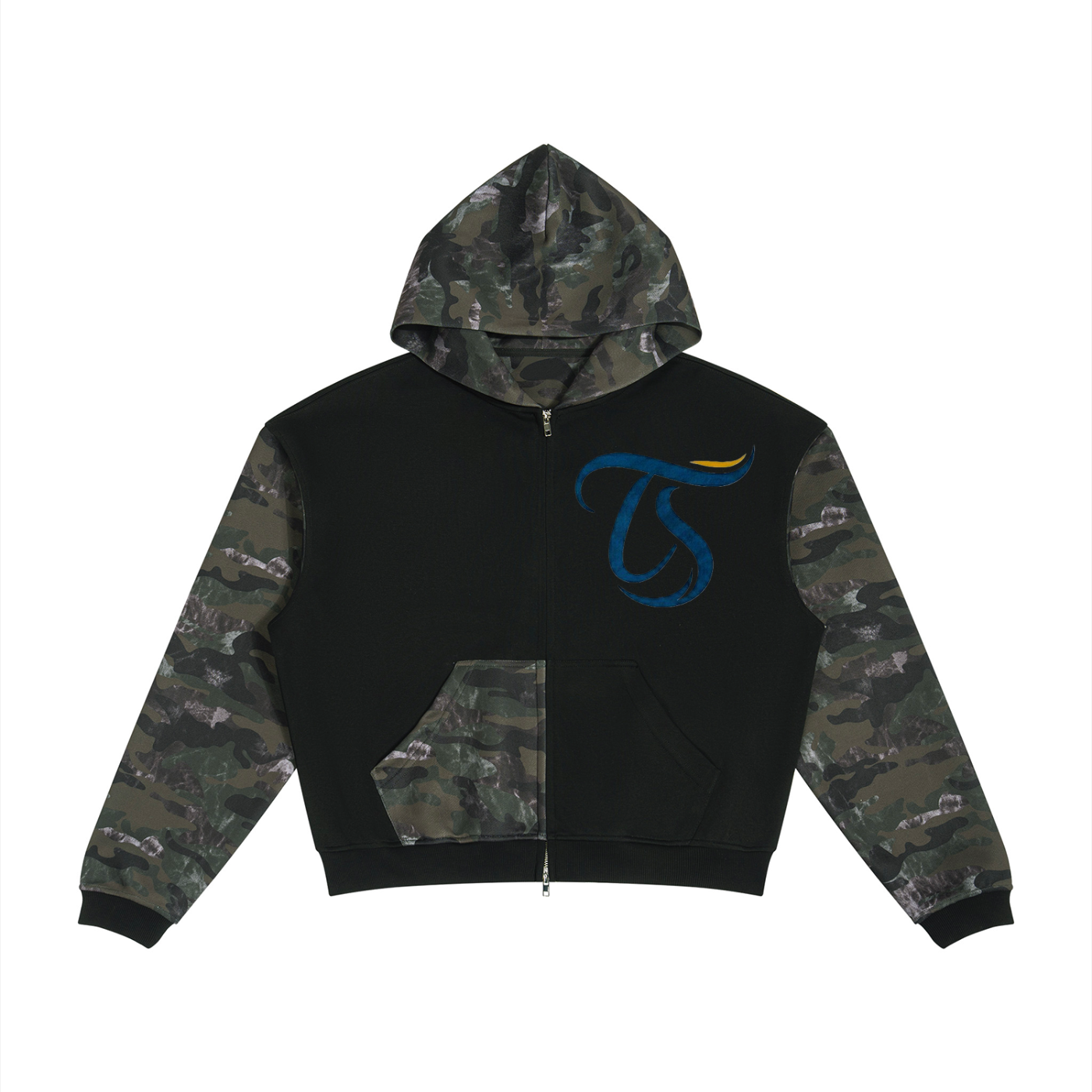 Unisex Colorblock Camo Full Zip Boxy Hoodie