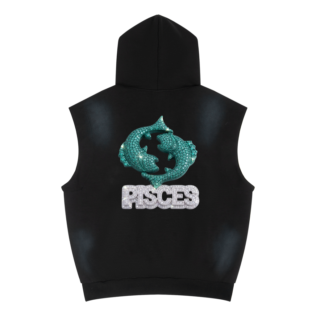 Pisces Unisex Vintage Wash Sun Fade Sleeveless Hoodie