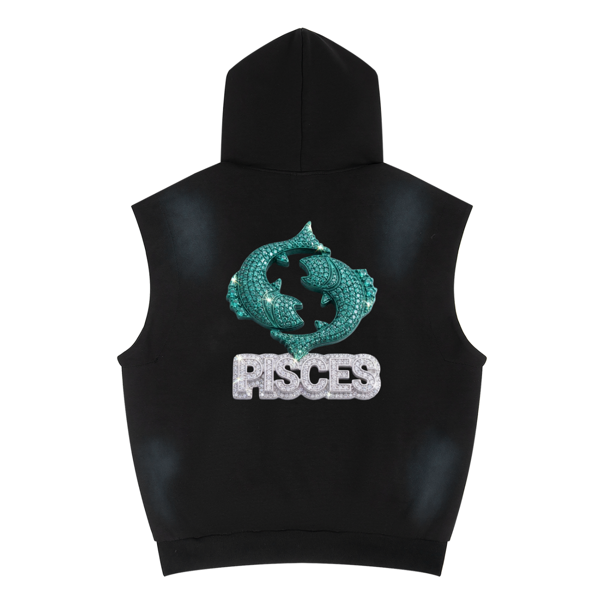 Pisces Unisex Vintage Wash Sun Fade Sleeveless Hoodie