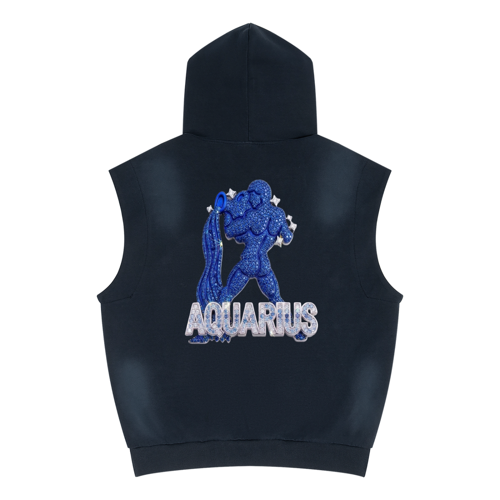 Aquarius Unisex Vintage Wash Sun Fade Sleeveless Hoodie