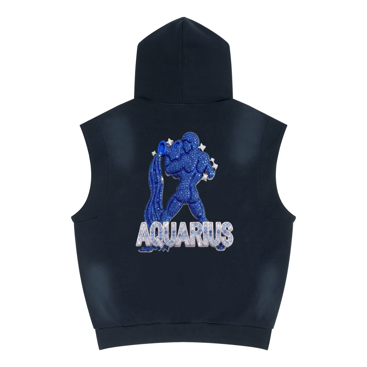 Aquarius Unisex Vintage Wash Sun Fade Sleeveless Hoodie