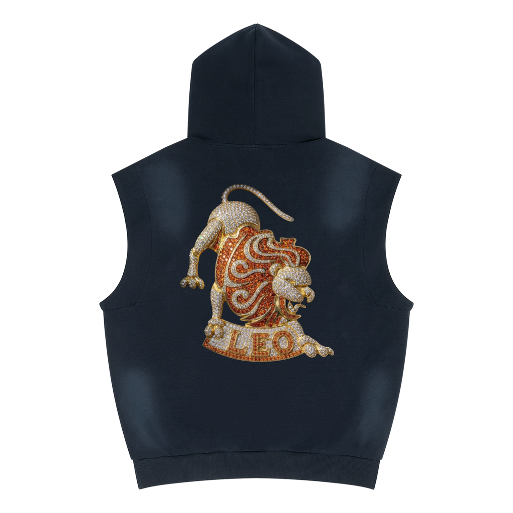 Leo Unisex Vintage Wash Sun Fade Sleeveless Hoodie