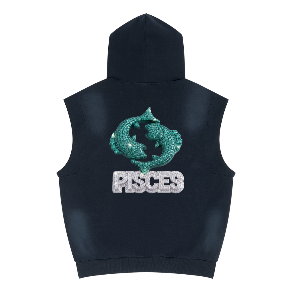 Pisces Unisex Vintage Wash Sun Fade Sleeveless Hoodie