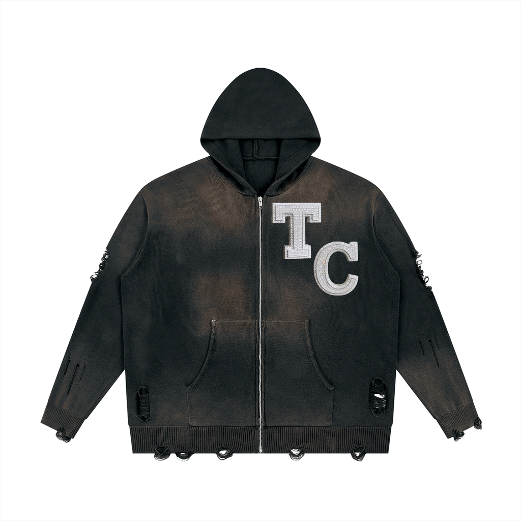 The Crew Unisex Distressed Full Zip Sweater