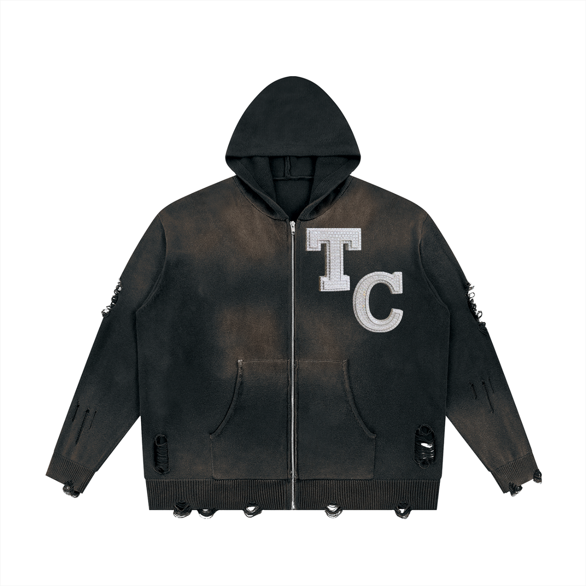 The Crew Unisex Distressed Full Zip Sweater