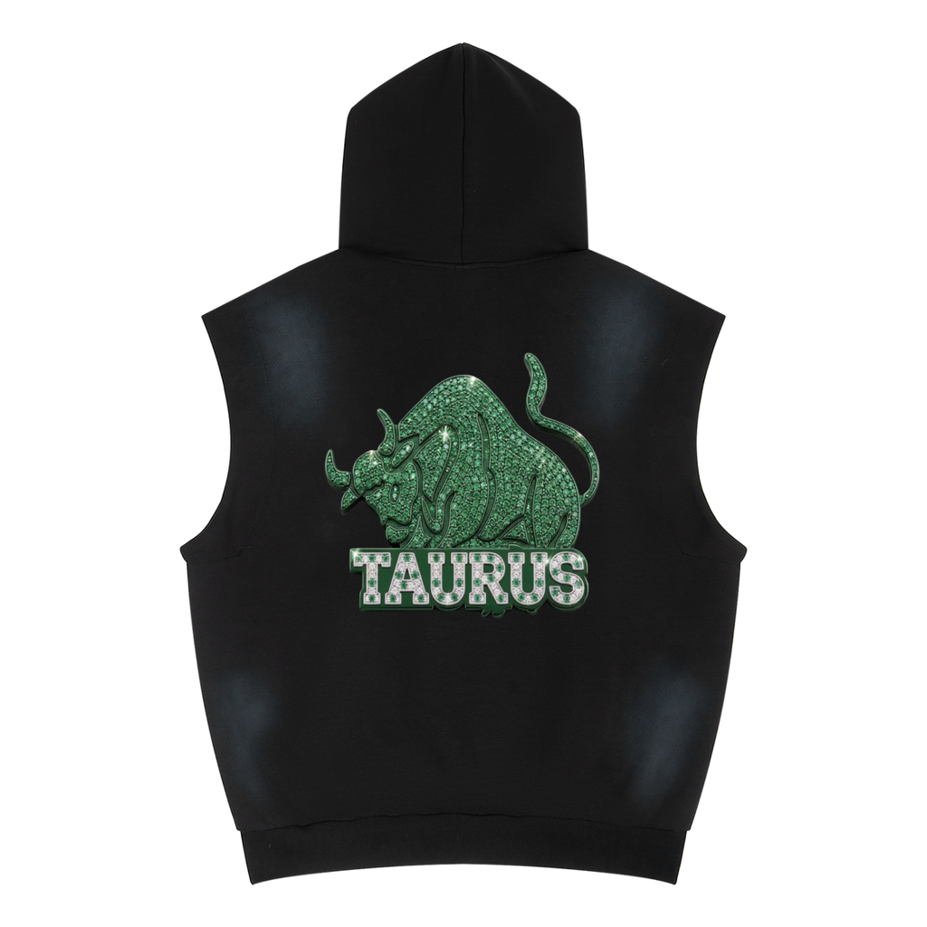 Taurus Unisex Vintage Wash Sun Fade Sleeveless Hoodie