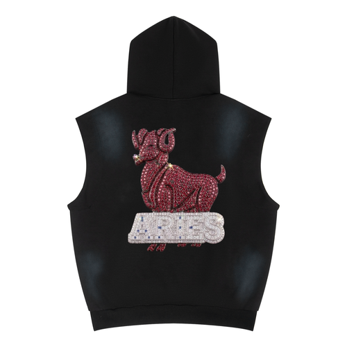 Aries Unisex Vintage Wash Sun Fade Sleeveless Hoodie