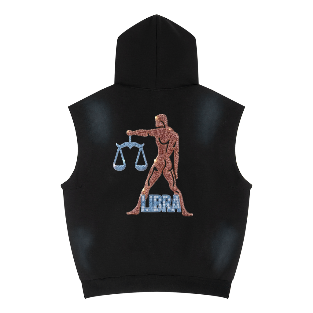 Libra Unisex Vintage Wash Sun Fade Sleeveless Hoodie