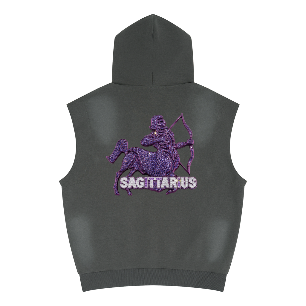 Sagittarius Unisex Vintage Wash Sun Fade Sleeveless Hoodie