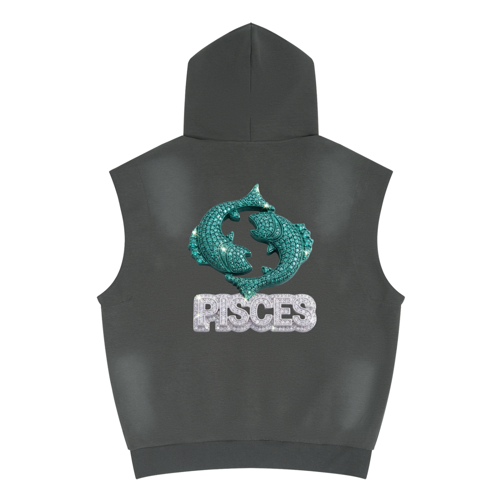 Pisces Unisex Vintage Wash Sun Fade Sleeveless Hoodie