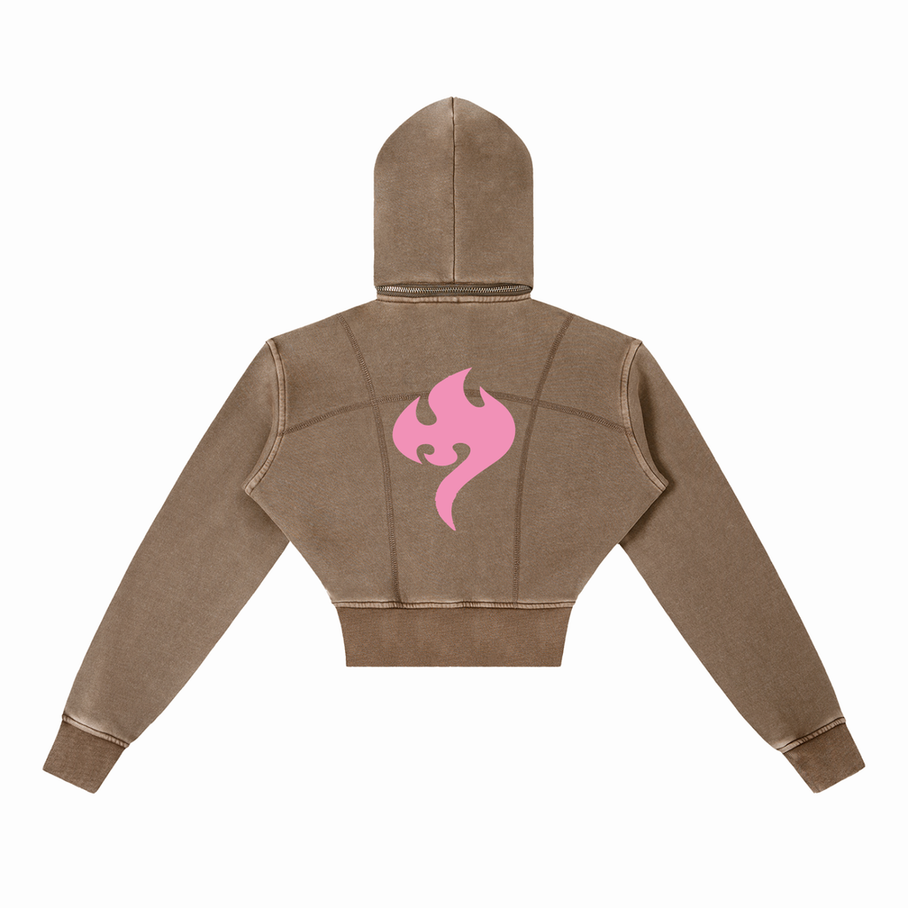Pink Vintage Washed Cropped Fleece Hoodie