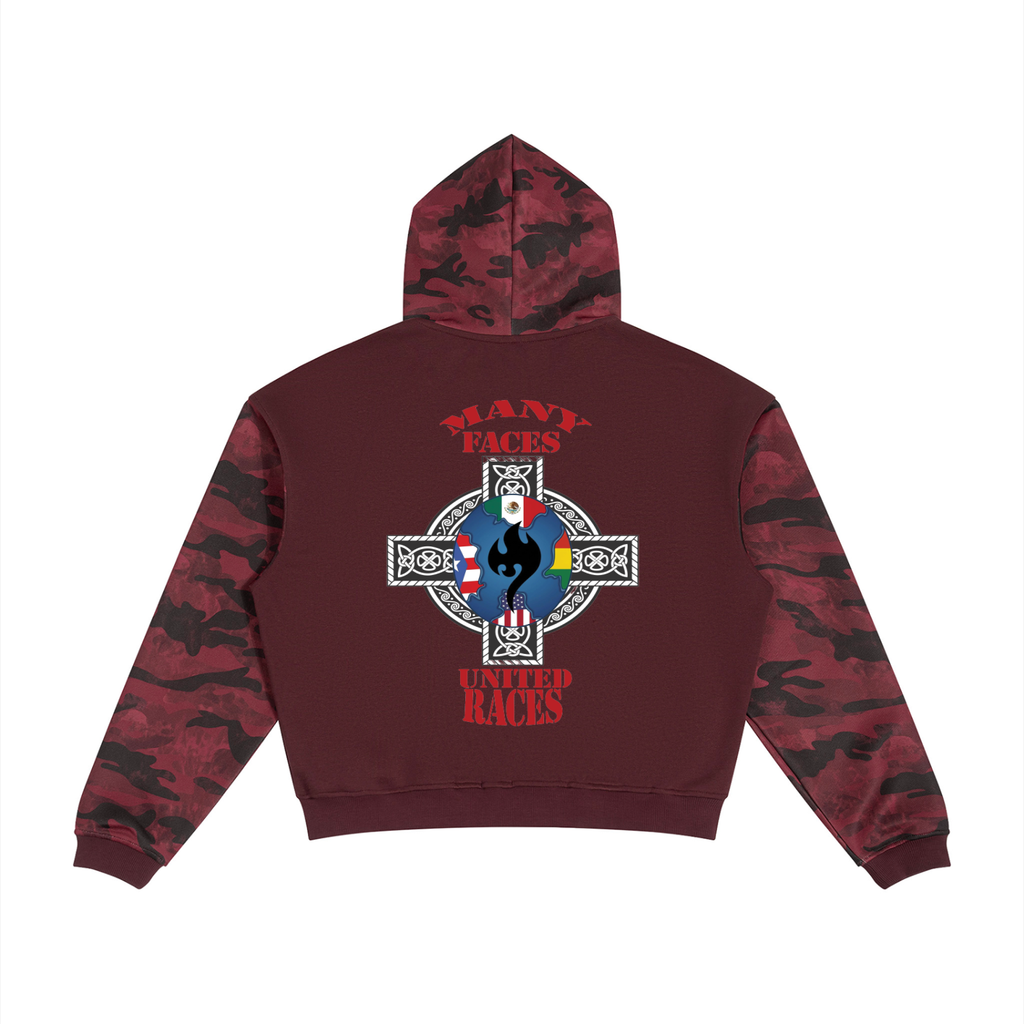 Unisex Colorblock Camo Full Zip Boxy Hoodie
