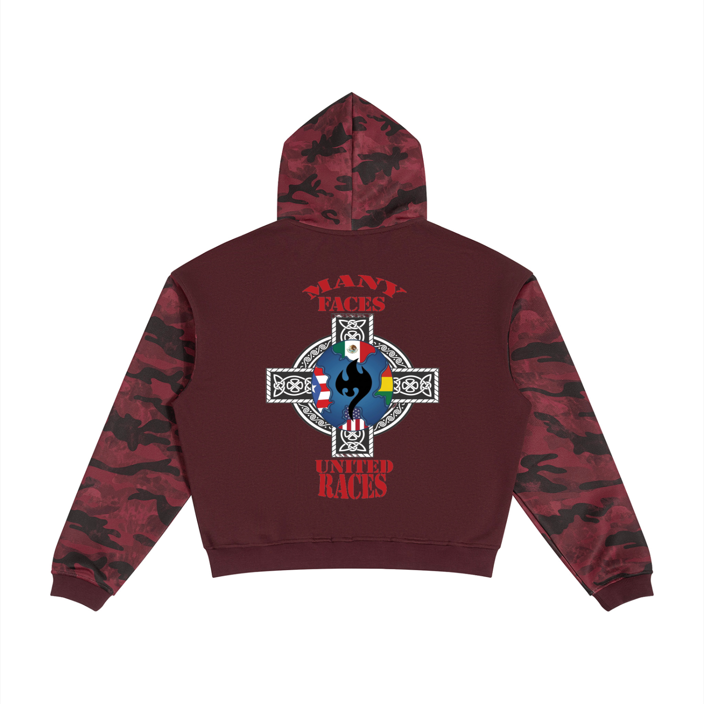 Unisex Colorblock Camo Full Zip Boxy Hoodie