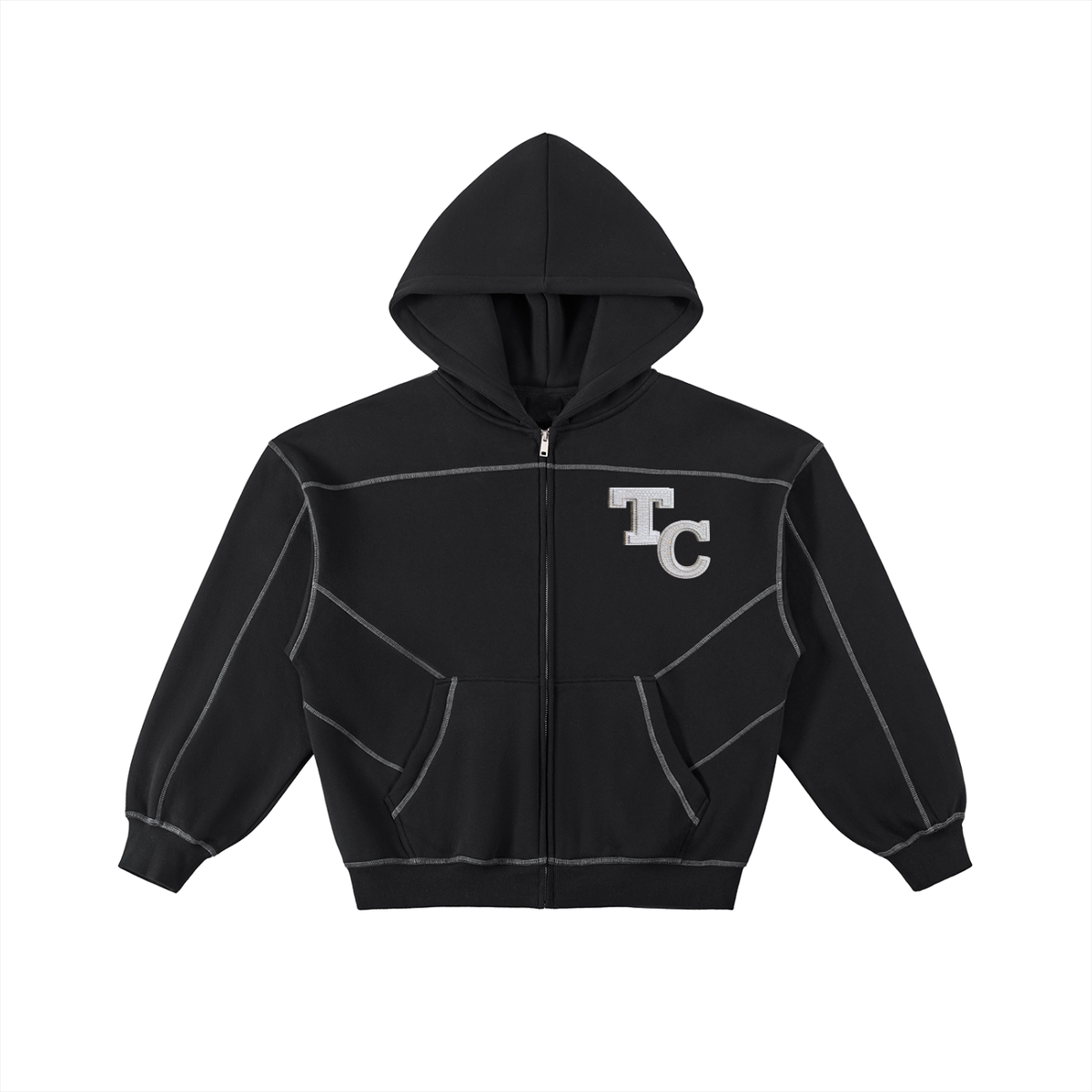 The Crew Contrast-Stitched Boxy Fleece Zip Hoodie