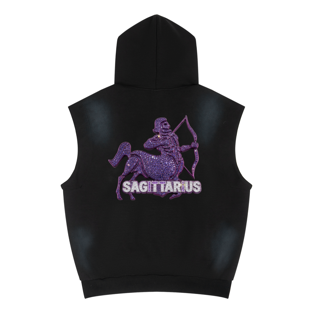 Sagittarius Unisex Vintage Wash Sun Fade Sleeveless Hoodie