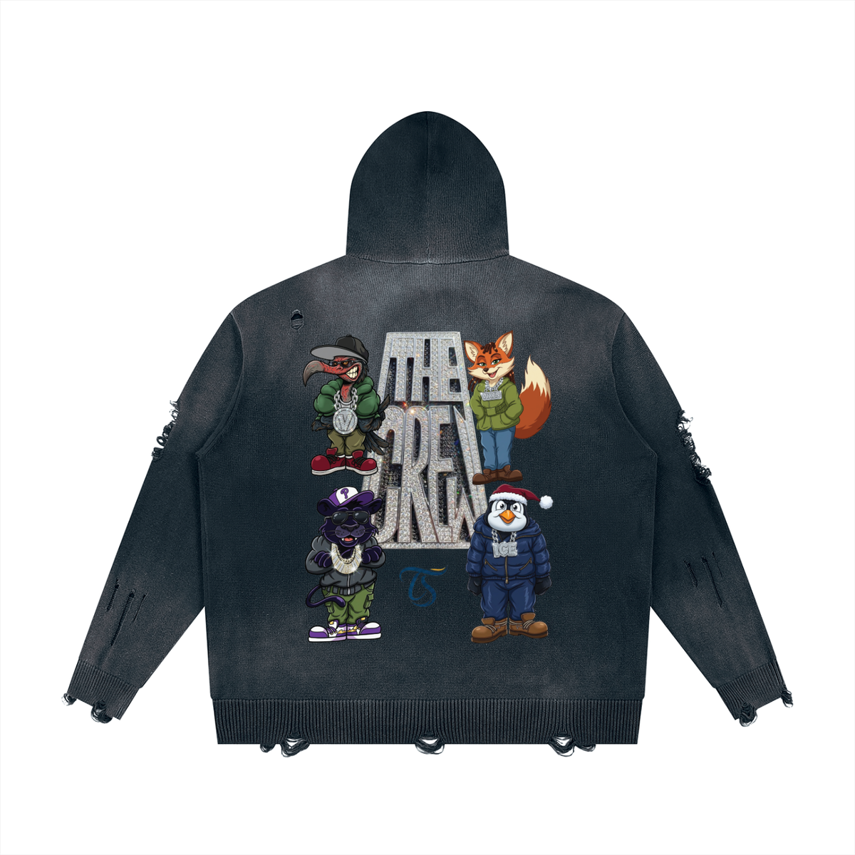 The Crew Unisex Distressed Full Zip Sweater