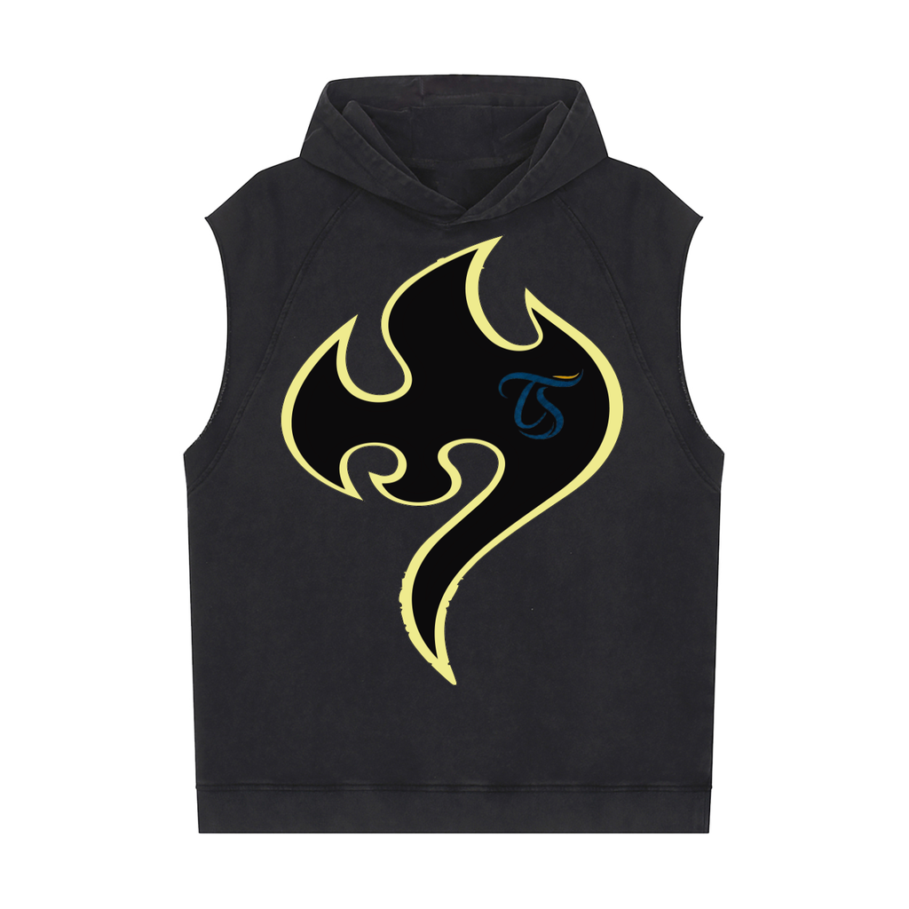 Tosmooth Creations Black/Yellow Snow Washed Sleeveless Hoodie