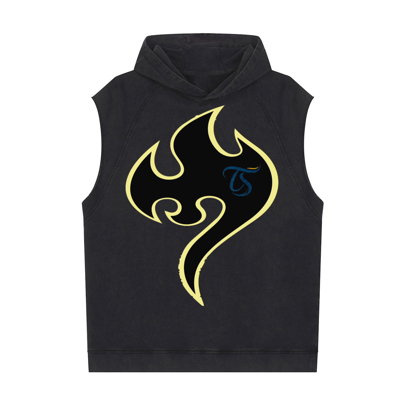 Tosmooth Creations Black/Yellow Snow Washed Sleeveless Hoodie