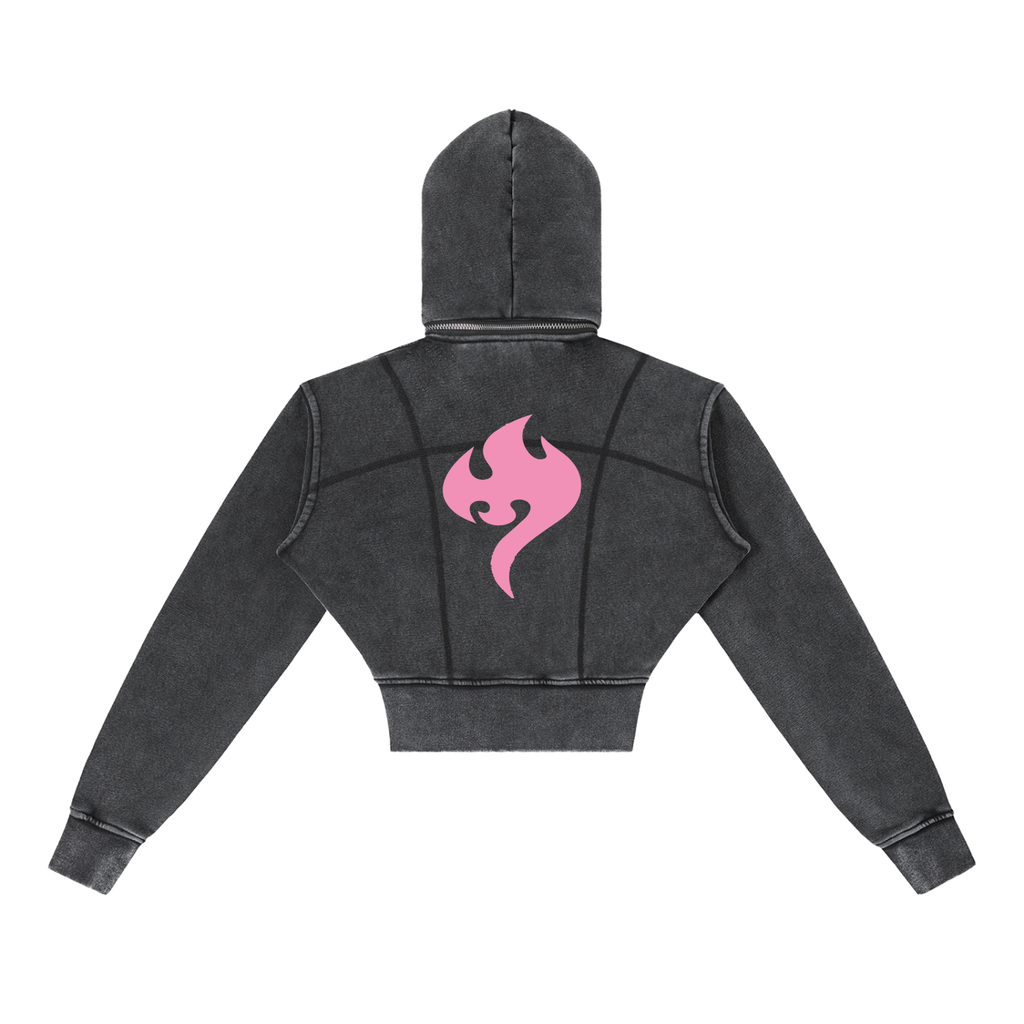 Pink Vintage Washed Cropped Fleece Hoodie
