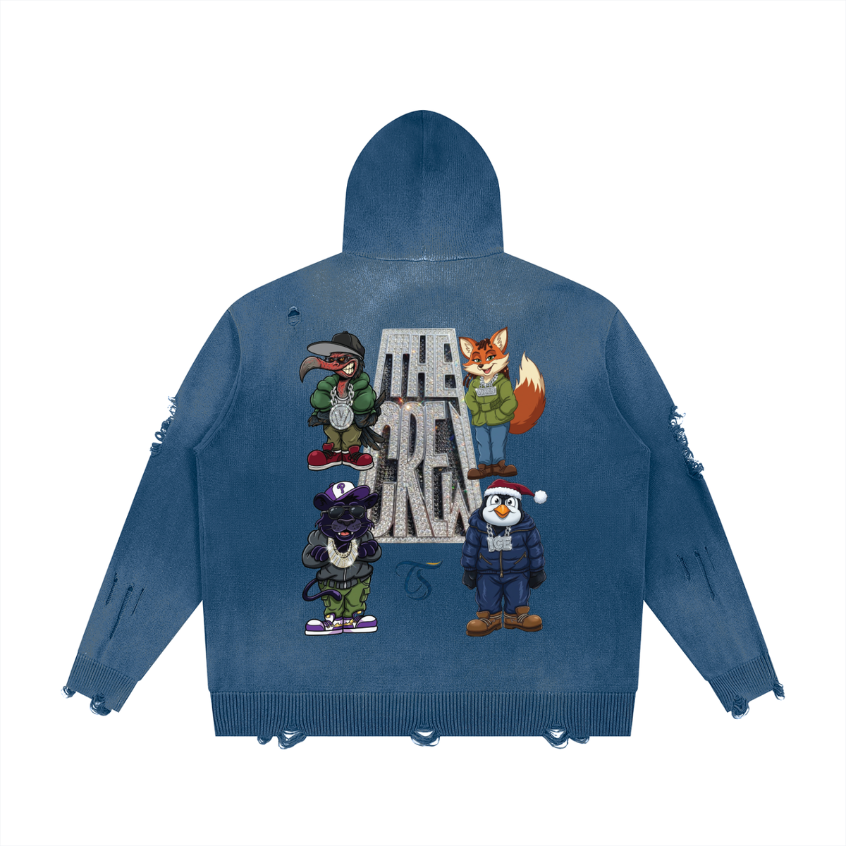 The Crew Unisex Distressed Full Zip Sweater