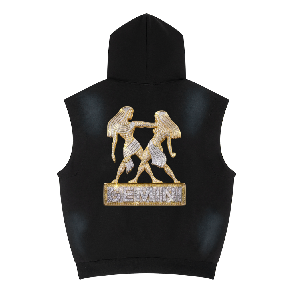 Gemini Unisex Vintage Wash Sun Fade Sleeveless Hoodie