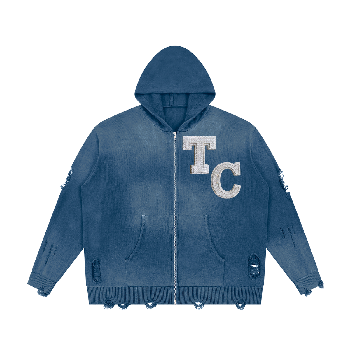 The Crew Unisex Distressed Full Zip Sweater