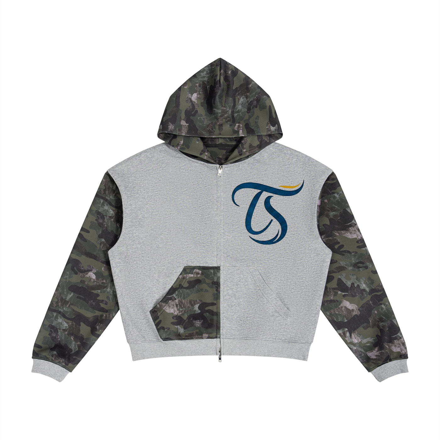 Unisex Colorblock Camo Full Zip Boxy Hoodie