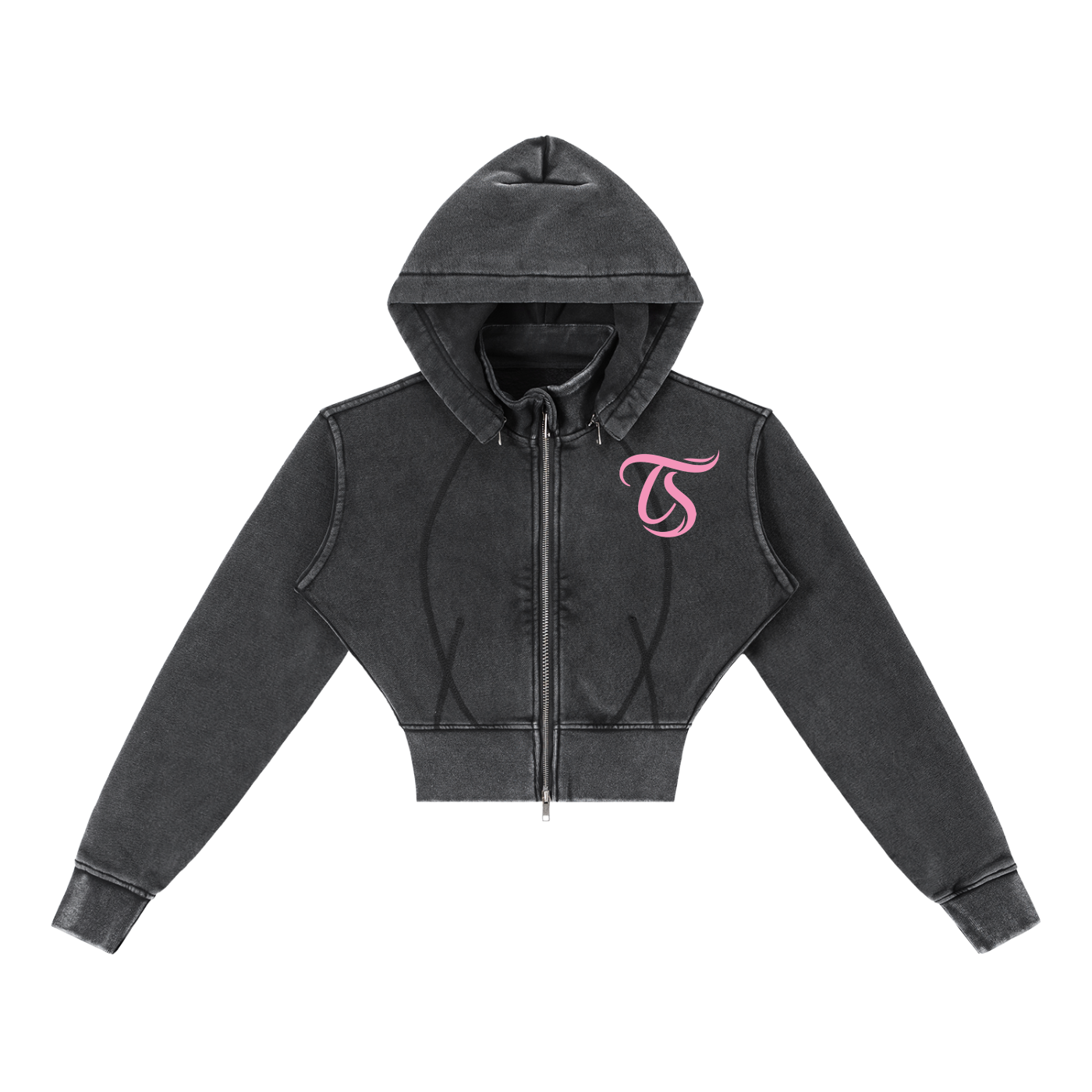 Pink Vintage Washed Cropped Fleece Hoodie