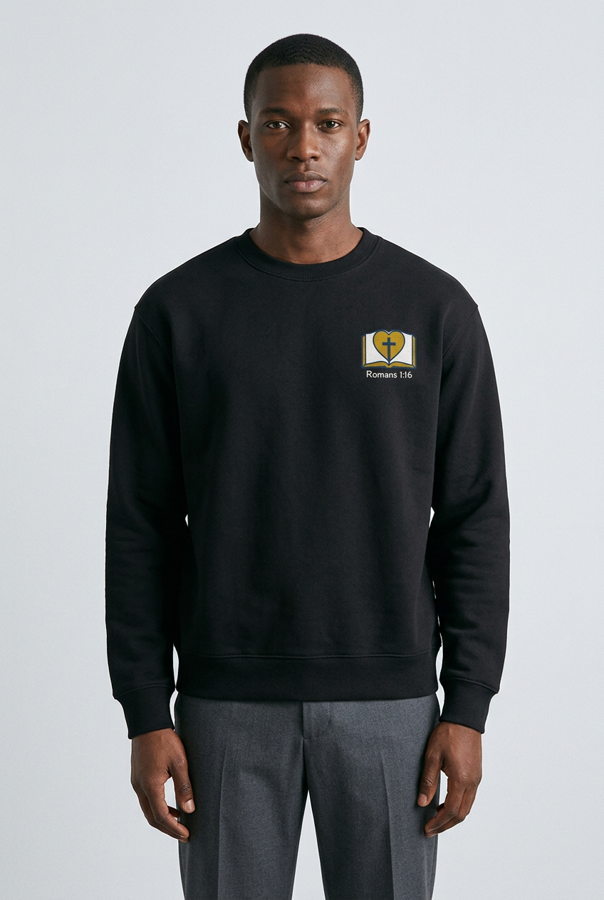 Scriptures crewneck front model preview